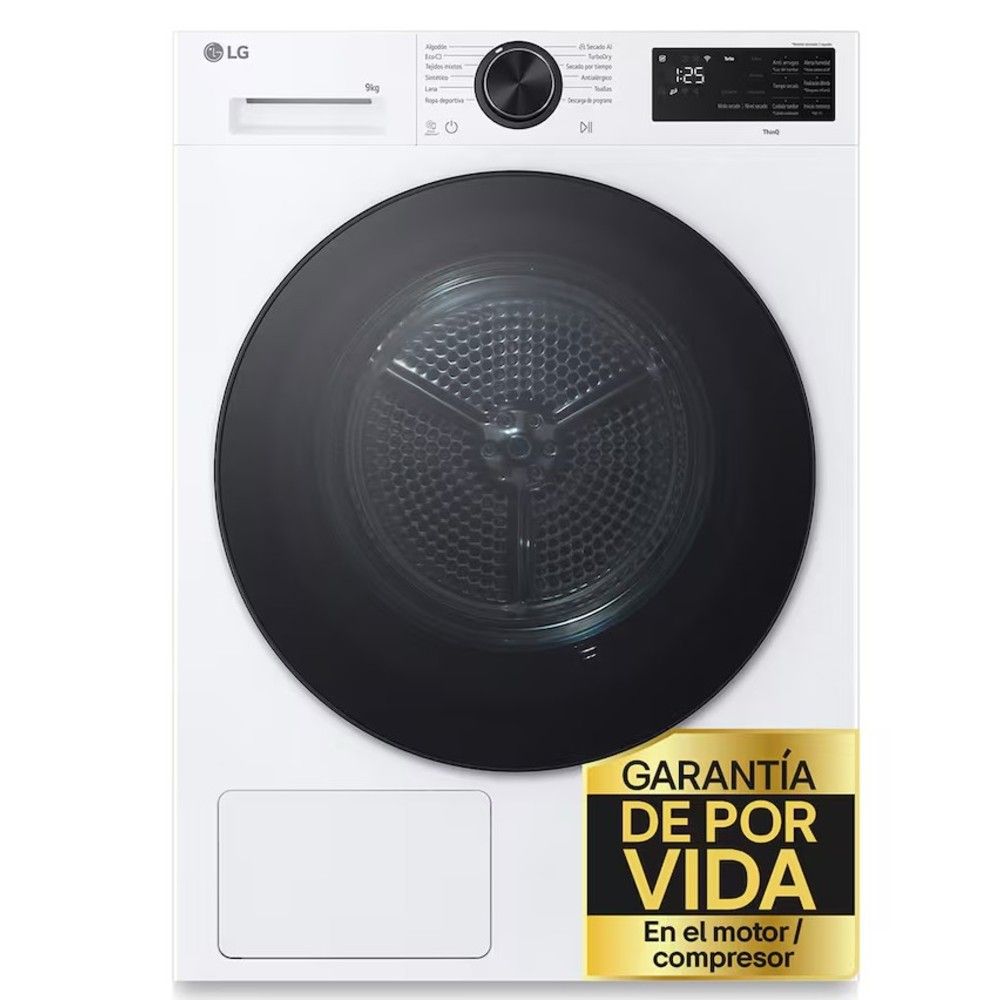 Secadora con bomba de calor LG RHX5010TLB, 10 kg, clase C, 108 kWh/100 ciclos, 62 dB, Dual Inverter, Wi-Fi ThinQ, blanco